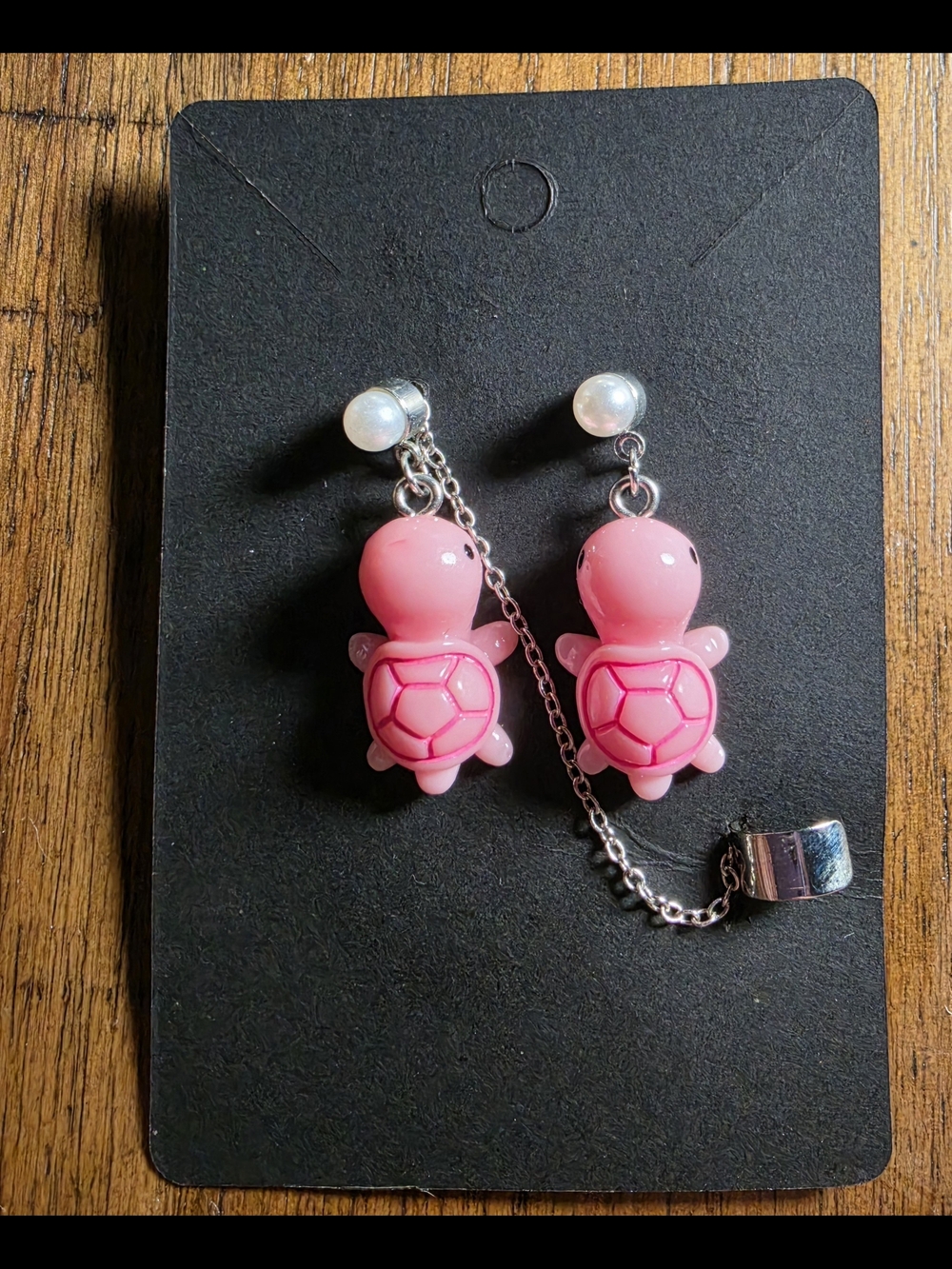 Hot Topic Pink Turtle Dangle Earrings with Safety Chain